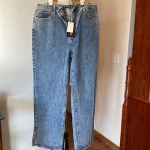 New Prettylittlething wide leg jeans tall Sz 16
